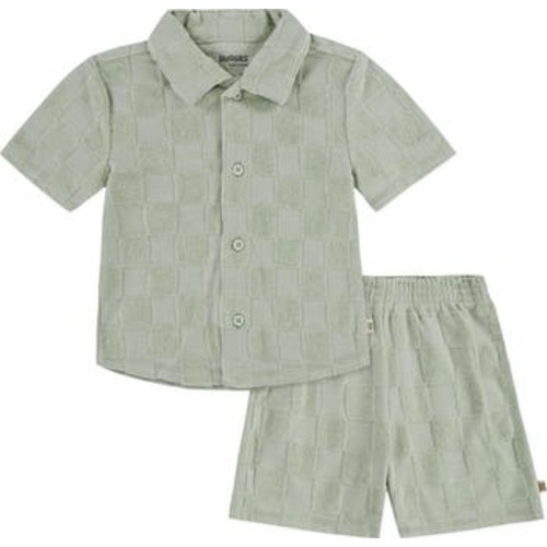 Checkered Terry Short Sleeve Button-Up Shirt & Shorts