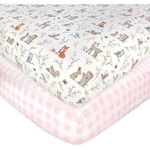 Hudson Baby Unisex Baby Cotton Fitted Crib Sheet, Enchanted Forest, One Size