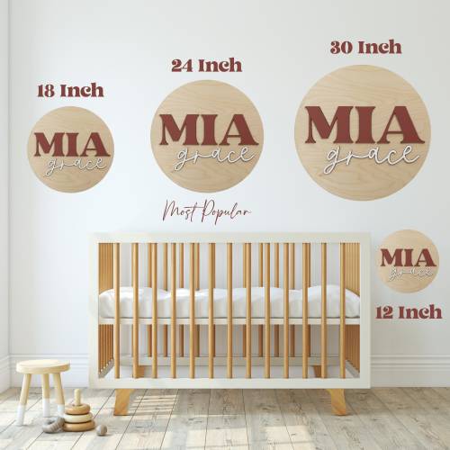 Nursery Name Sign, 12-36 Inch, Baby Shower, Personalized Round plaque, Customize Wood Baby Sign, 3D Letters, Floral Inspired Nursery Theme