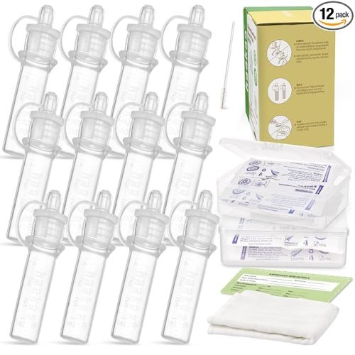 haakaa Colostrum Collector Syringes Set Colostrum Harvesting Kit Include 2 Storage Cases and 2 Cotton Cloth Wipes to Collect Store and Feed Colostrum, 0.1oz/4ml,12pcs