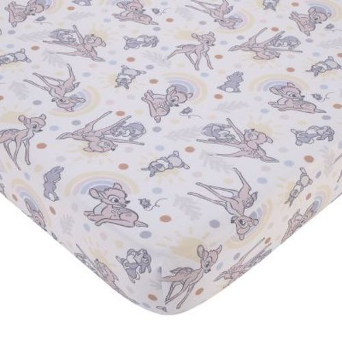 NoJo Disney B is for Bambi Tan, Gray, and White Nursery Fitted Crib Sheet