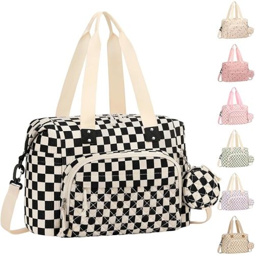 Tenot Diaper Bag Tote, Baby Bag with Pacifier Case, Black Checkered
