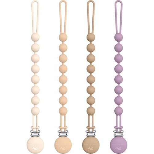 Cuddle Campus Silicone Pacifier Clip Holder with One Piece Design,Soft Flexible Binky Clips with Texture for Baby Boy and Girl Pack of 4 (0-6m)