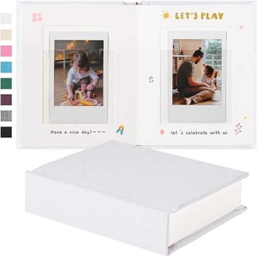 Instax Mini Photo Album With Writing Space, Linen Hardcover Polaroid Photo Album 28 Pockets For 2x3 Pictures, Polaroid Album Book For Fujifilm Instax Mini Instant Camera (White)