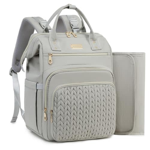 AIJIEKE Large Diaper Bag Backpack, Extra Wide Travel Diaper Bag, Gray | Multi-functional waterproof maternity bag. Changing pad, stroller straps, insulated wet/dry pocket. Mom, dad, toddler travel