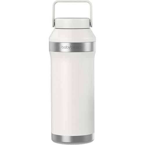Baby Brezza All Day Portable Breastmilk Cooler, Large 20z Capacity, Insulated Travel Bottle Includes 2 Ice Packs + 2 Bottles, Soft White