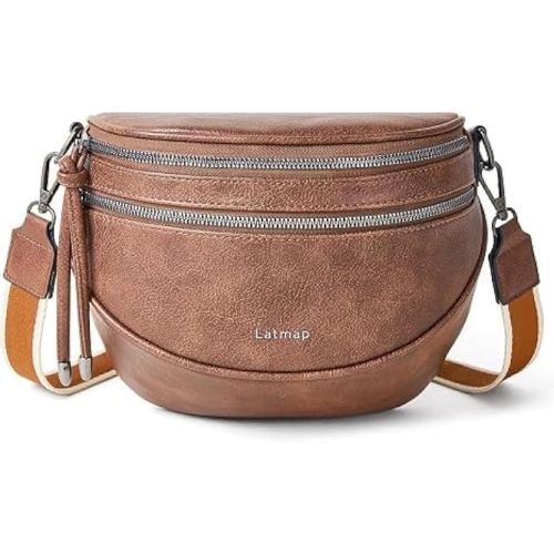 LATMAP Crossbody Bags for Women PU Leahter Emmafy Bum BagsPurses Sling Bag Belt Fanny Packs Waist Shoulder Bag, Brown