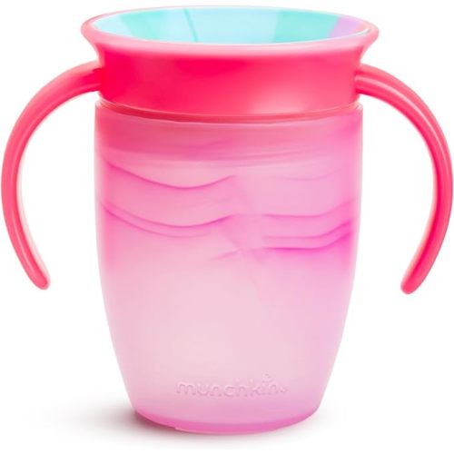 Munchkin Miracle 360 Sippy Cup for 6 Month Old, Spill Proof Baby and Toddler Cups with Transition Handles, 7 Ounce, Tropical Swirl, Pink/Multi