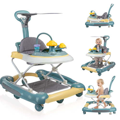 "SLLINGLUO Music Lights Baby Walker, 4-in-1 Adjustable Walker for Infants, Green, 28.35""x26.38"