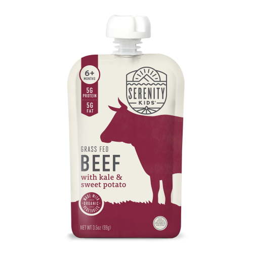 Serenity Kids Grass Fed Beef Stage 2 Baby Food with Organic Kale & Sweet Potato, 3.5oz Pouch