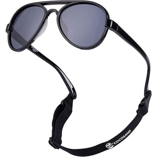 COCOSAND Baby Boys Girls Aviator Sunglasses with Strap Polarized Flexible Retro Pilot for Infants Toddler Age 0-24 Months