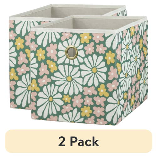 (2 pack) Mainstays Collapsible Fabric Cube Storage Bin, Groovy Floral
