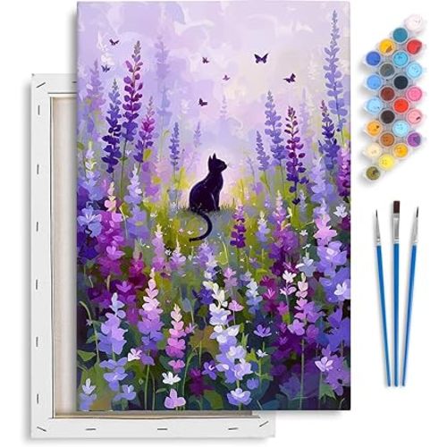 Yezavesu Framed Paint by Numbers Kit for Adults Beginner & Kids Ages 8-12, Flowers Paint by Numbers with Frame, DIY Number Painting for Adults Cat for Home Wall Decor Gift 8x12 inch