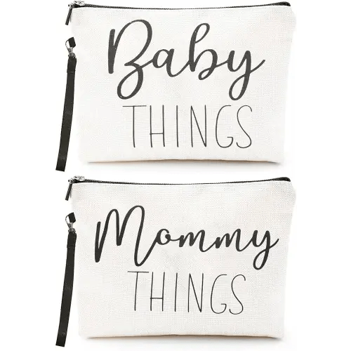 Mommy & Baby Bag - Canvas Zipper Pouch Set, New Mom Essentials, Postpartum Travel Toiletry Bag for Baby, 2 PCS
