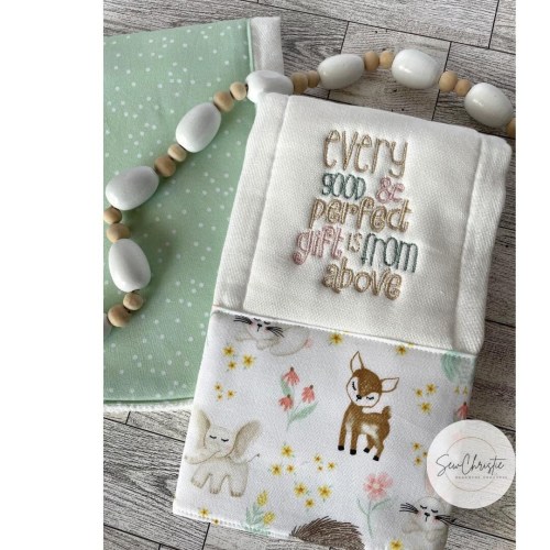 Embroidered Baby Burp Cloth Set: Woodland Animal Print, Cotton Blend