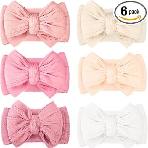 6 Pcs Baby Bows Headbands Nylon Hairbands Baby Girl Bows Hair Accessories for Newborn Infant Toddler Essentials (Classic Pink Series)