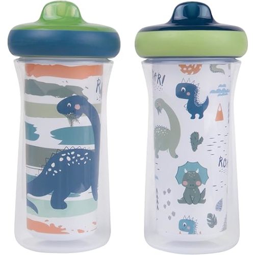 The First Years Dinosaur Kids Insulated Sippy Cups - Dishwasher Safe Spill Proof Toddler Cups - Ages 12 Months and Up - 9 Ounces - 2 Count