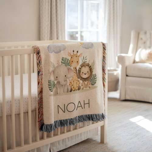 Custom Safari Nursery Decor Personalized Blanket Gift for New Baby Boy Blanket Safari Baby Shower Gift Toddler Blanket Custom Name Gift Boy