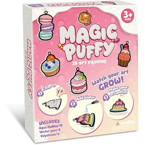 MZYTOZA Magic Foam Texture Painting Kit - 3D Art Craft Aqua Puffs Paint Kit, 15 Mess-Free Paint by Number Craft for Kids (Aqua Puffs - Dessert Style)