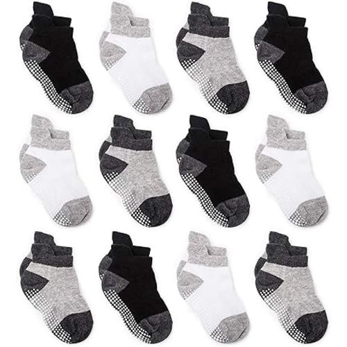 Zaples Baby Non Slip Grip Ankle Socks with Non Skid Soles for Infants Toddlers Kids Boys Girls