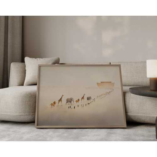 Noah’s Ark with Animals – Christian Watercolor Nursery Wall Art, Bible Story Print, Faith-Inspired Kids Decor (Digital Download)