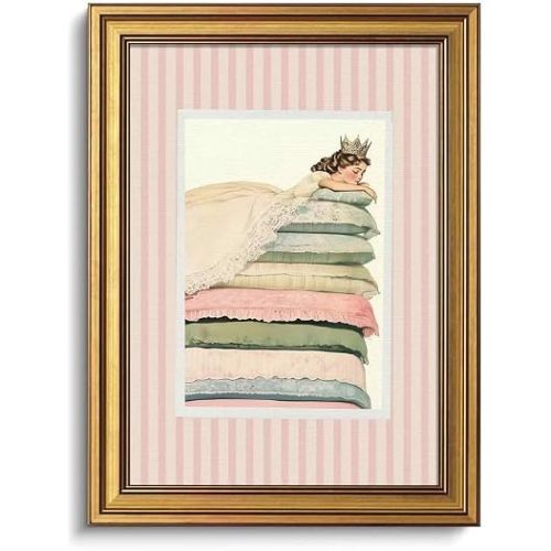 Princess and the Pea Gold Framed Wall Art Fairytale Vintage Wall Decor