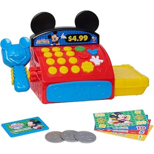 Disney Jr. Mickey Mouse Clubhouse Cash Register with Sounds, Phrases, and Pretend Play Money, 10-Pieces, Develops Early Math Skills, Toy for Fans, Boys, Kids, Ages 3 and Up by Just Play