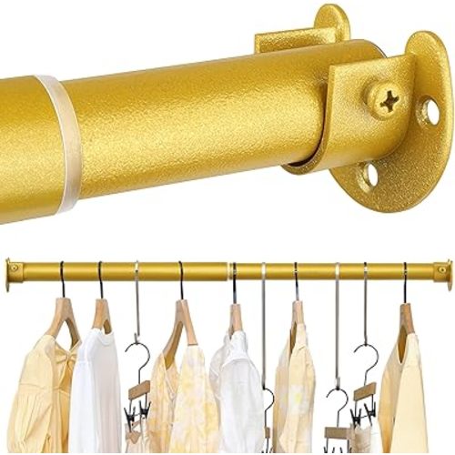 FIRJOY Closet Rods for Hanging Clothes - Heavy Duty, Length Adjustable (#1 Gold, 18.5" - 28")