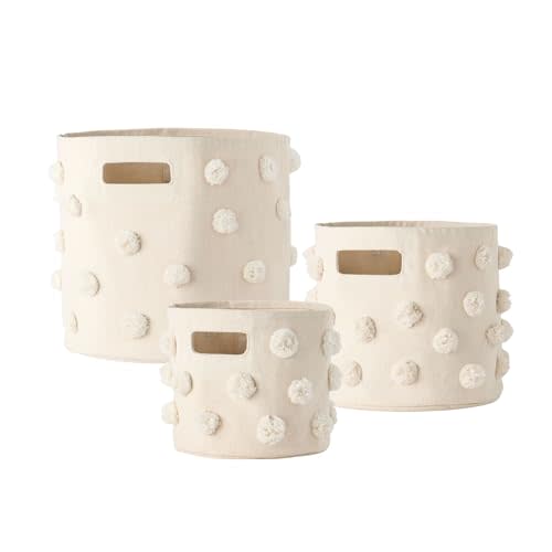 Pehr Pom Pom Trio Bundle, Natural | Bin, Pint & Mini | 100% Cotton Canvas, Handmade Decorative Organizers | Stylish Nursery & Playroom Storage, Durable & Functional