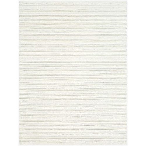 Hauteloom Edolie Wool Living Room, Bedroom Machine Washable Area Rug - Striped Broken - Contemporary Tone On Minimalist Modern - High Pile - Ivory, Cream, Beige, White, Neutral - 5' x 7'