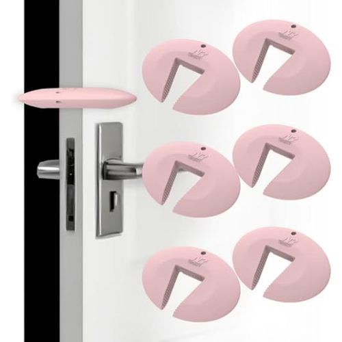 Door Pinch Guard and Door Slam Stopper, Durable Silicone Door Finger Pinch Guard, Prevents Slamming on Even Heavy Doors, Non-Toxic & Pet Friendly, 6 Packs Pink.
