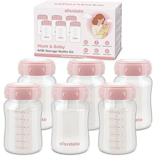 6PCS Breastmilk Storage Bottle Compatible with Spectra S1/S2/SG/9Plus /Motif Luna Flange, Wide-Neck Spectra Bottles for Pumping, Baby Bottle Storage with Lid Fit Momcozy Breast Milk Cooler 22oz, Pink