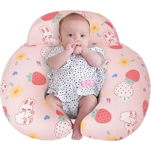 Nursing Pillow for Breastfeeding, Animal Patterns Removable Cotton Cover, Machine Washable, Strawberry Pattern （Candy Pink）