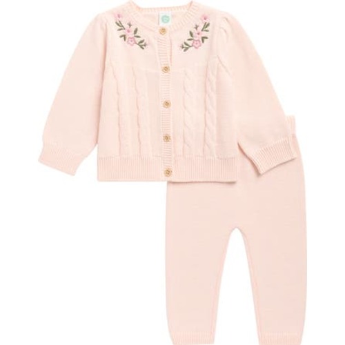 Little Me Floral Embroidered Cable Stitch Sweater & Leggings Set | Nordstromrack