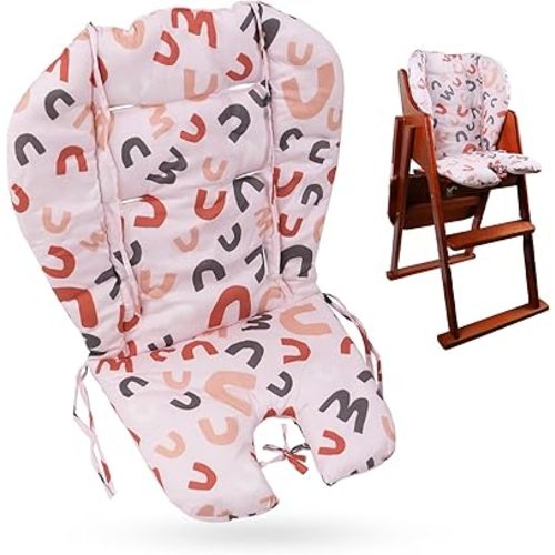 High Chair Pad, Cover and Seat Cushion - Light, Breathable, Soft and Comfortable With Cute Pink Letter Pattern - Suitable for Most Baby Dining Chairs
