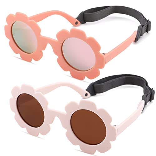 COASION Bendable Flexible Polarized Newborn Baby Flower Sunglasses with Strap for Infant Girls Boys Age 0-24 Months