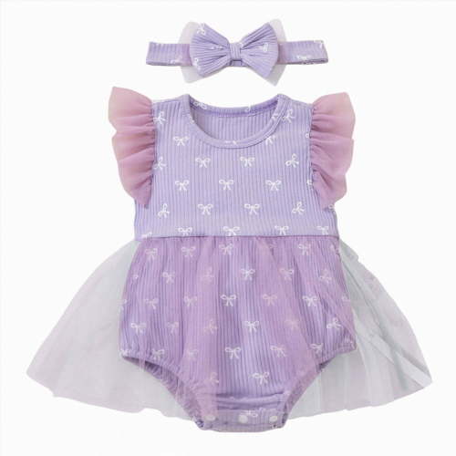 Gubotare Newborn Romper Baby Girl Embroidered Romper Dress Infant Girls Floral Sleeveless Bodysuit Mesh Tutu Tulle Dresses Summer Outfits 0 3 6 9 12 18 24 Months (Light Purple,3-6 Months)