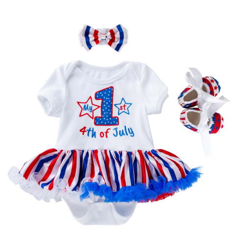 Gubotare 4th of July Outfit Girl Baby First Fourth of July Clothes Sleeveless USA Tulle Romper Dress,White 0-3 Months