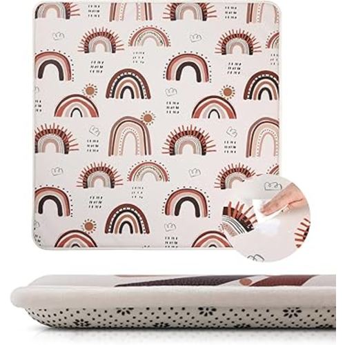 Baby Floor Play Mat,Soft Thick Foam Padded Tummy Time Mat,Waterproof Wipeable Kids Playmat for Babies 6-12 Months,Non-Slip Bottom for Crawling to Nursery Playpen,Rainbow