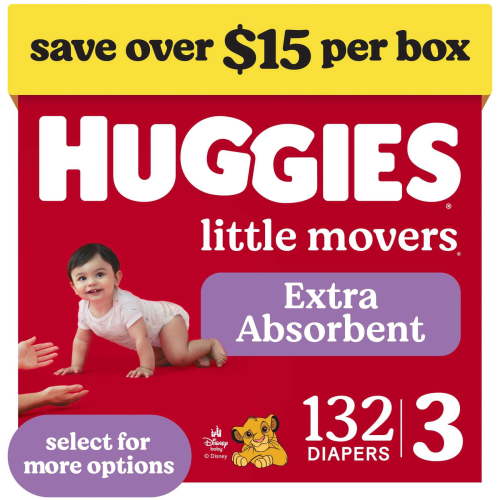 Huggies Little Movers Baby Diapers, Size 3 (16-28 lbs), 132 Count (Select for More)
