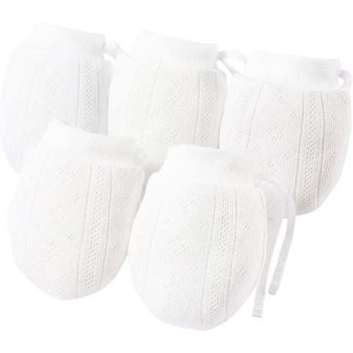 MOMSMENU Newborn Mittens No Scratch 100% Cotton Drawstring Mitts Baby Mittens 0-12months 5Pack