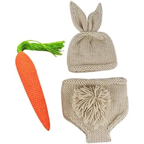 IWEMEK Newborn Baby Boys Girls Easter Outfits Photography Prop Birthday Handmade Crochet Knit Carrot Rabbit Beanie Pants Hat