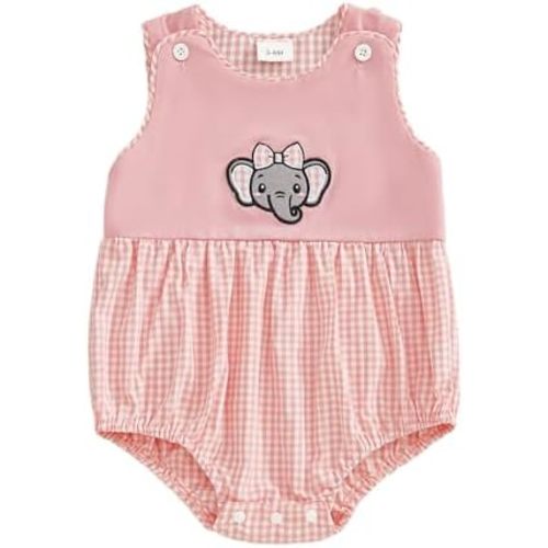 Newborn Baby Girl Bubble Romper Cute Embroidery Sleeveless Plaid Bodysuit Overalls Clothes