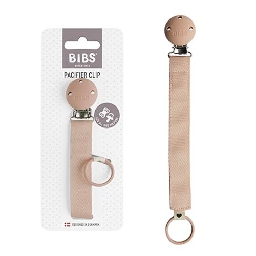 BIBS Pacifier Clip Ribbon - Secure Your Baby's Pacifier with Durable Polyester Webbing and Nickel-Free Metal Clip - Compatible with All BIBS Pacifiers - Blush
