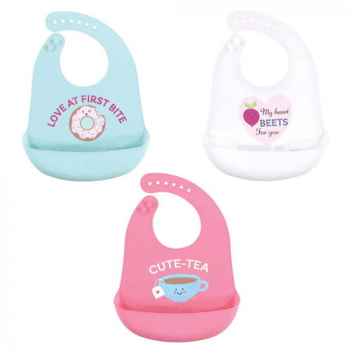 Hudson Baby Infant Girl Silicone Bibs 3pk, Cute-Tea, One Size