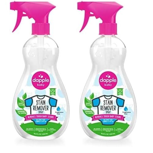 Stain Remover Spray by Dapple Baby, Fragrance Free, 16.9 Fl Oz Spray Bottle - Plant-Based & Hypoallergenic - Baby Laundry Stain Remover for Clothes & Cloth Diapers (Pack of 2)