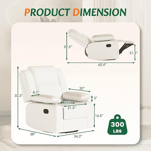Nursery Rocking Chair w/ Adjustable Armrests for Breastfeeding, White