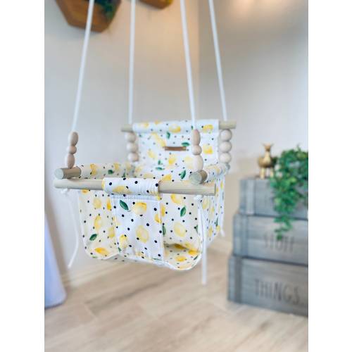 Lemons baby swing, ships 1-3 business days, first birthday gift, High back swing, nursery toy, indoor swing, toddler swing, cloth swing,