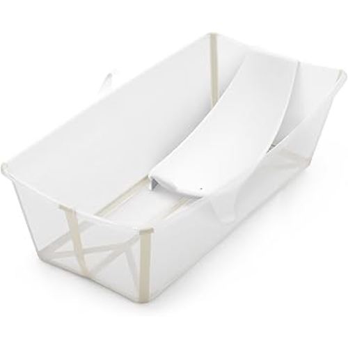 Stokke Flexi Bath X-Large Bundle, Sandy Beige - Spacious Baby Bathtub + Newborn Support - Lightweight, Foldable & Easy to Store - Best for Ages 0-6
