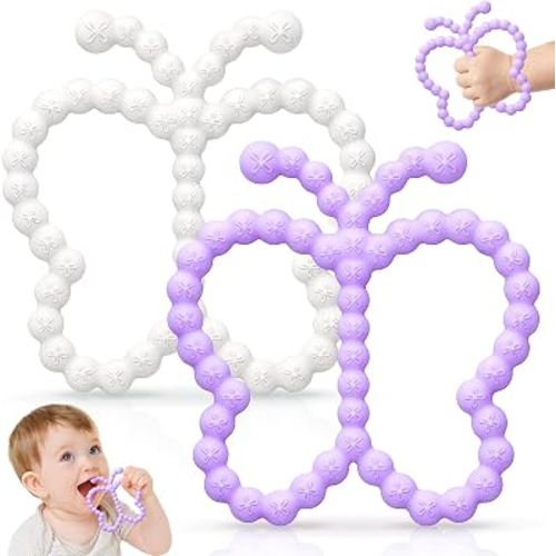 2 Pack Baby Teether Toys for 0-6 6-12 Months, BPA-Free Silicone Infant Butterfly Teething Ring Toys 3-6 Months, Newborn Sensory Chew Toys for Teething Relief, Baby Shower Gifts
